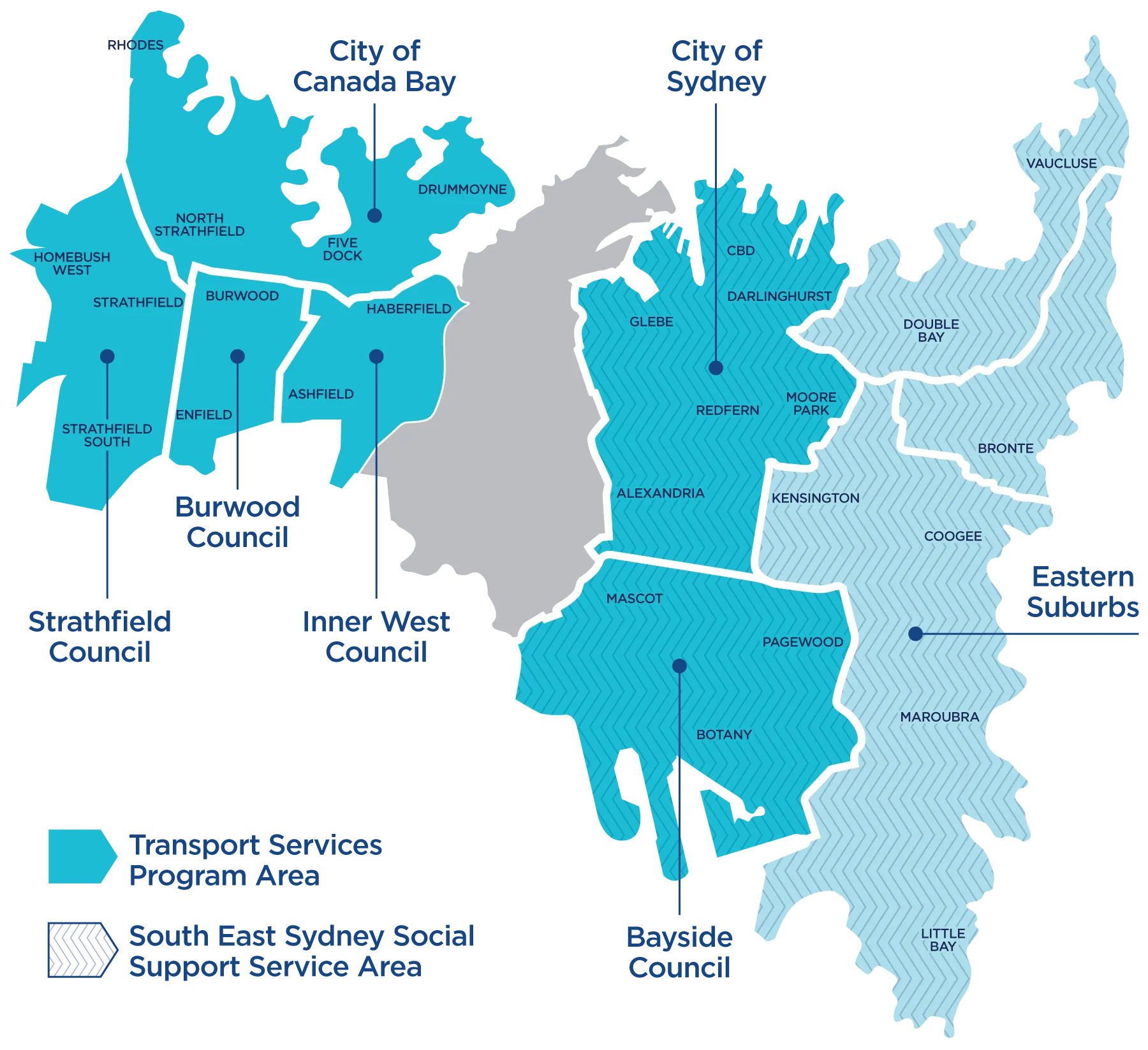 Access Sydney service area map