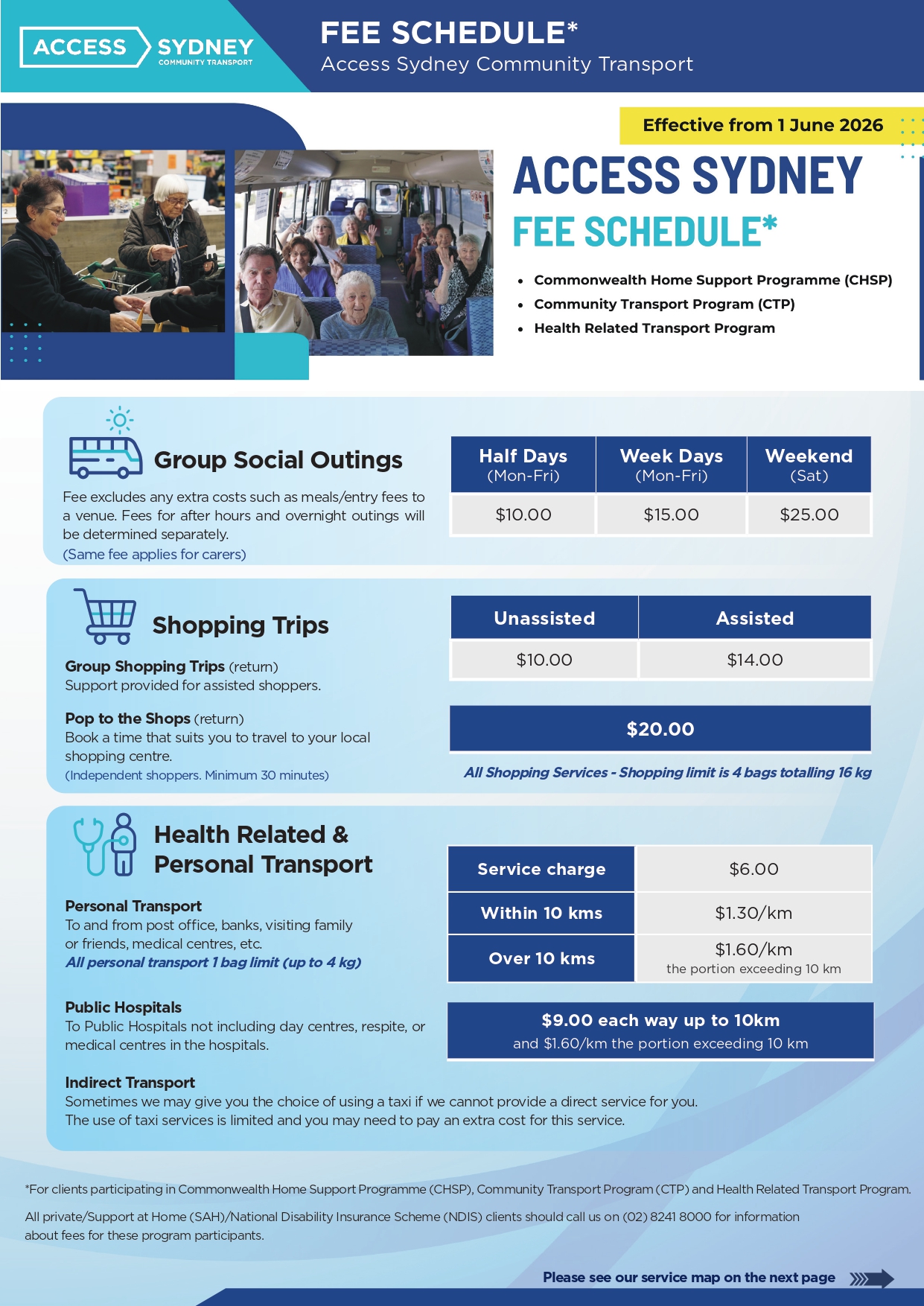 Access Sydney Fee Schedule effective from 1 June 2026